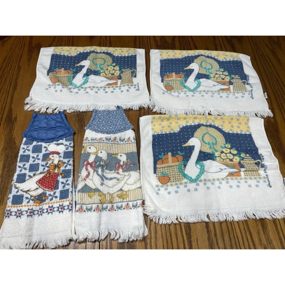 Vintage Goose Dish Towels Lot Cottagecore Grandma Core Country 90s Kitchen